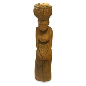 Vintage Hand Carved African women wooden Candle holder